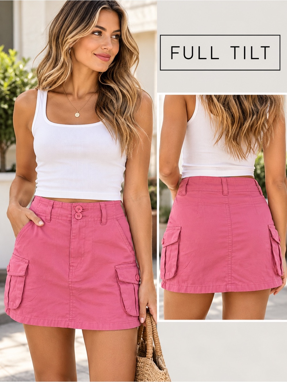 Full Tilt Women's Cotton Cargo Mini Skirt Pink XS NWT Tilly's Y2K